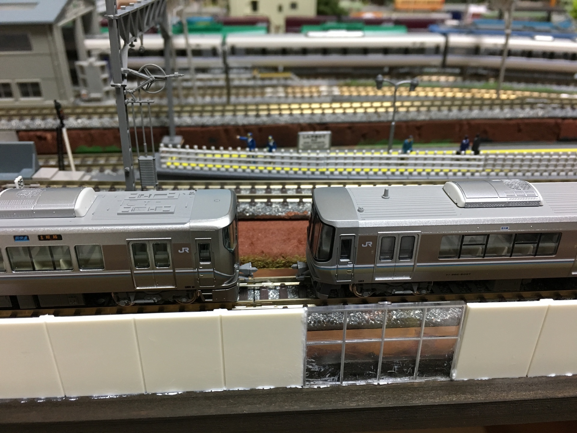 今日のジオラマ淡海線、長編成用の引込線追加、主役は新快速（225系8連 