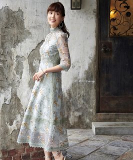 フラワー刺繍レースワンピース「U716」/結婚式・披露宴・二次会・同窓会などお呼ばれ対応フォーマルパーティードレス