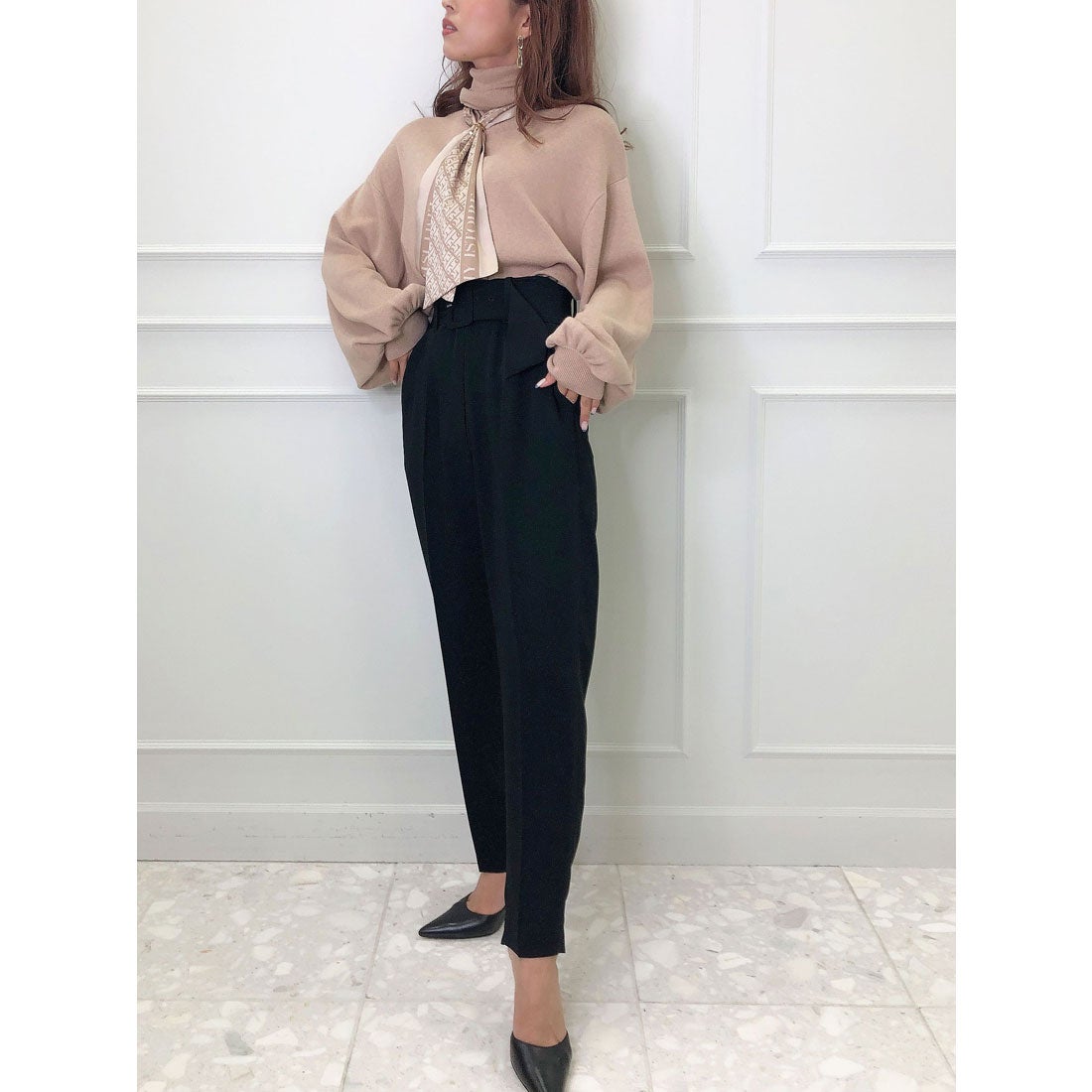 エイミーイストワール eimy istoire ハイウエストベルトセットテーパードパンツ （BLACK）