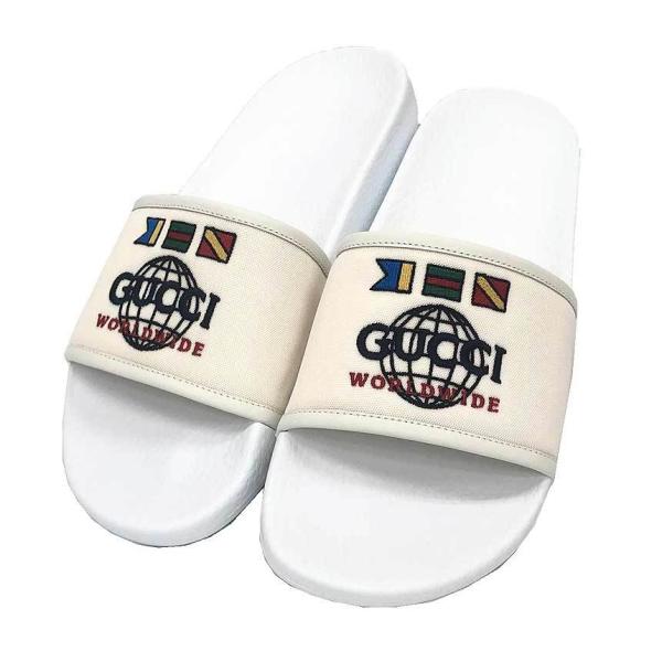 GUCCI グッチ スライドサンダル メンズ 8サイズ 27cm GUCCI WORLDWIDE 599143 白 ホワイト 男性 靴 シューズ  未使用品 新品 aq4358