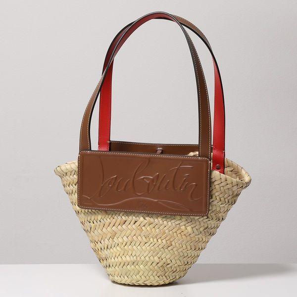 Christian Louboutin クリスチャンルブタン 1215226 Loubishore Small ラフィア×レザー かご カゴバッグ  トートバッグ 鞄 C703/NATUREL+NUDE5 レディース