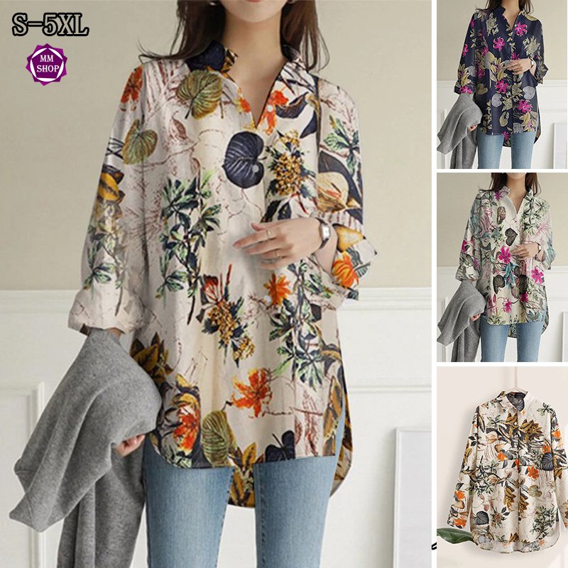 ブラウス レディース トップス チュニック 長袖 夏 リネン コットン 花柄 体型カバー ゆったり 大きいサイズ プルオーバー カジュアル 40代  50代 送料無料 :xblo2452:MM-SHOP - 通販 - Yahoo!ショッピング