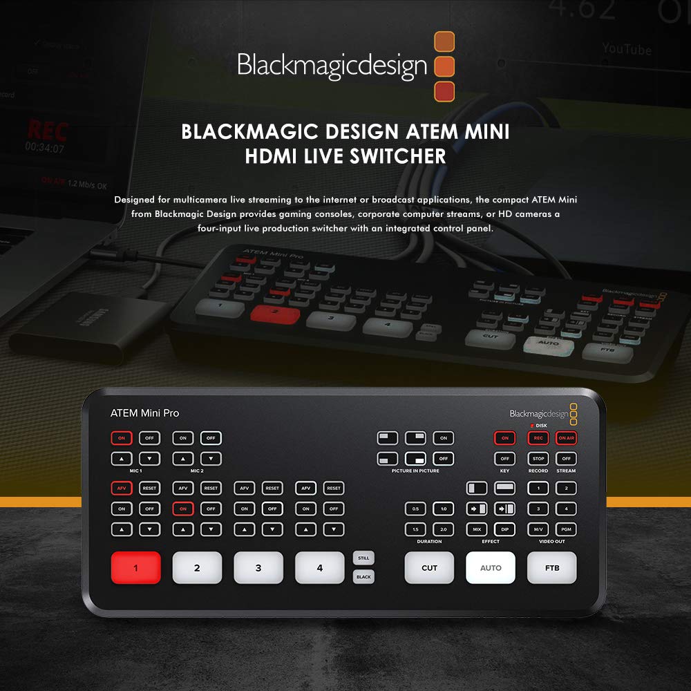 Blackmagic Design ATEM Mini Pro HDMI Live Switcher & Blackmagic Design  Video Assist 3G-SDI/HDMI 5