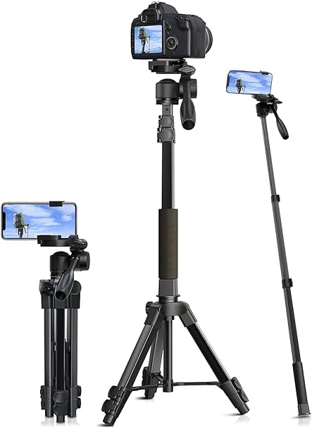 三脚 カメラ 三脚 ビデオカメラ スマホ三脚 一脚可変式 三脚 一眼レフ 7段階伸縮 ミニ三脚 コンパクト 軽量 3WAY雲台 360回転 収納袋付き  旅行用 持ち運びに便利 258