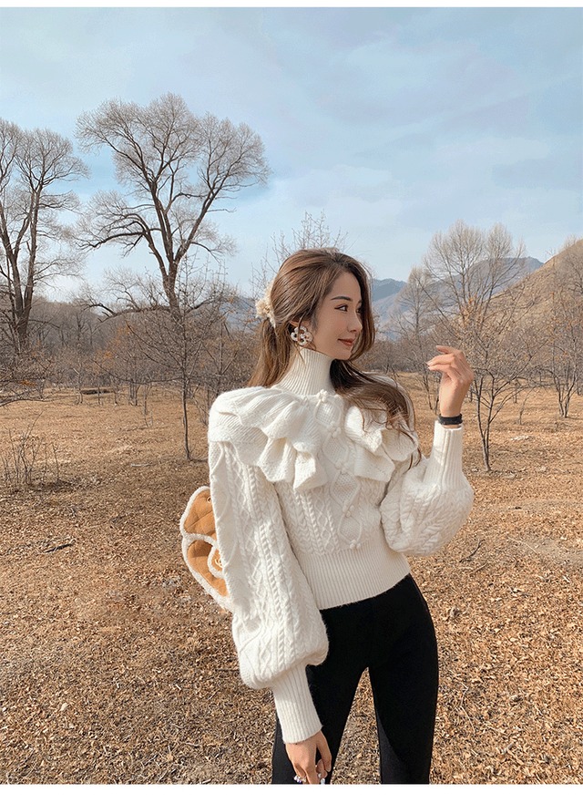 ガーリー♡ハイネックフリルニットトップス | loner select（ 韓国 