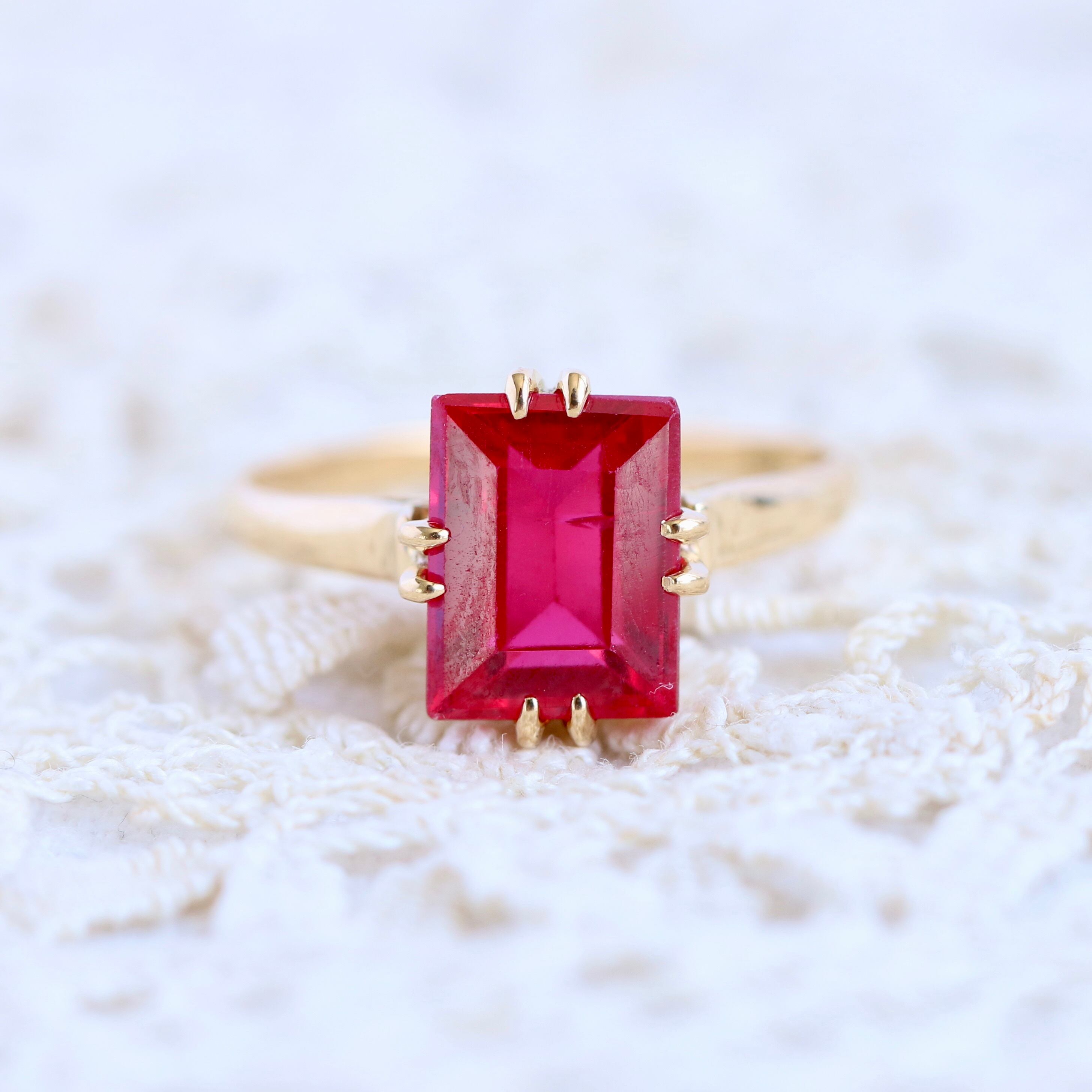 k18陽刻⑅スクエアカット合成ルビー　ヴィンテージリング | はしばみ アンティーク＆ヴィンテージ powered by BASE