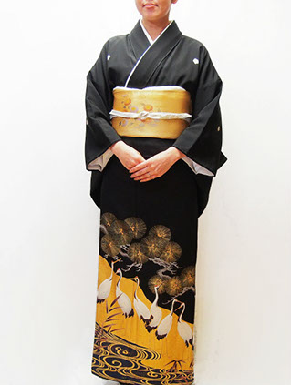 325正絹鶴流水柄黒留袖