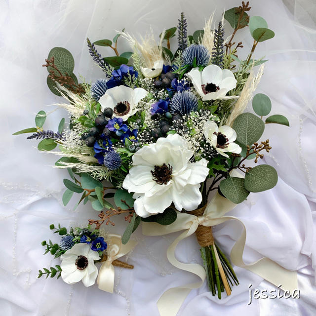 【限定1点】ブーケ&ブートニア❤︎2点set ♡アネモネ×ネイビー♡ | フリマアプリ ラクマ