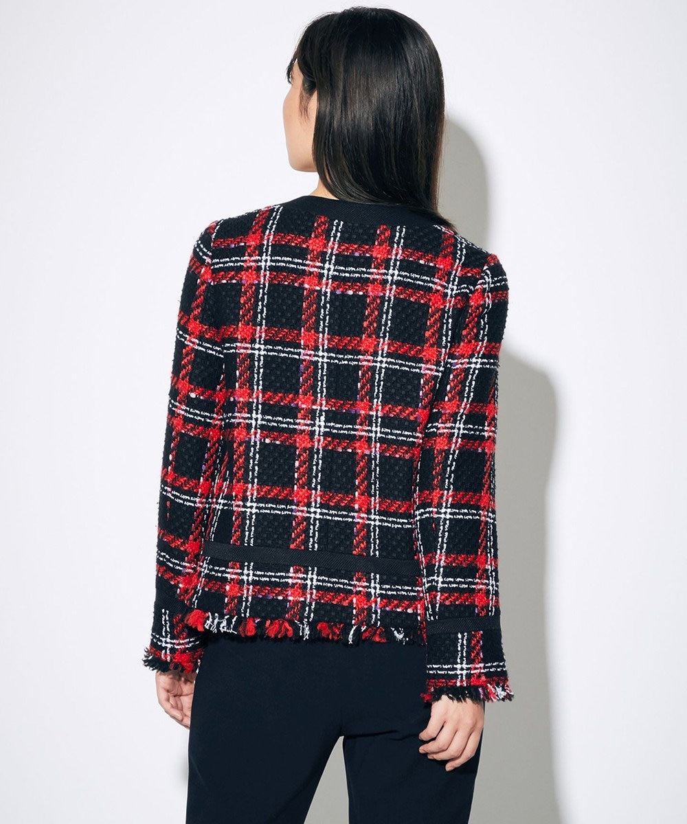 チェックツイードジャケット, レッド, 36