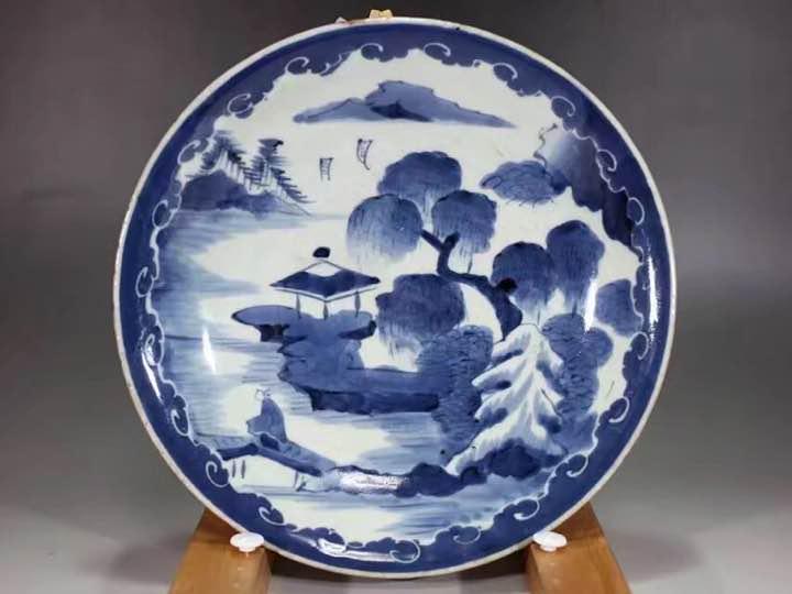 ワンピなど最旬ア！
 青花 大皿 清時代 中国古玩 陶芸