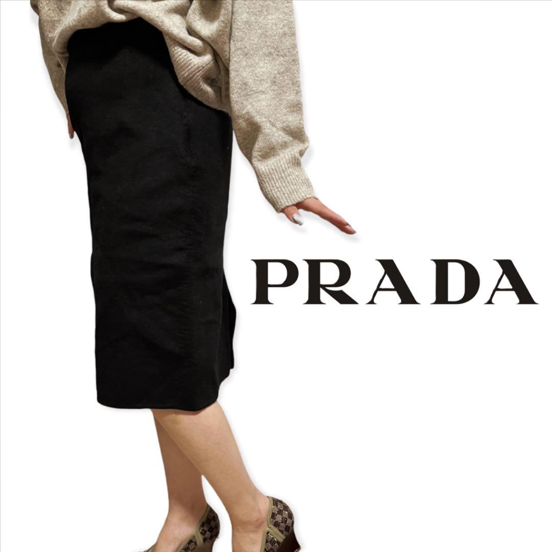 2021セール
 PRADA 42サイズ ブラック系 ひざ丈 ウールスカート プラダ ひざ丈スカート