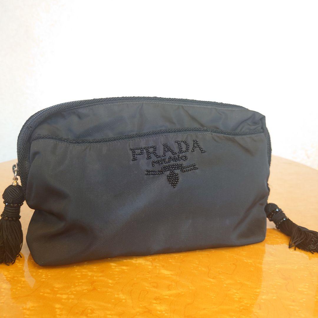 【60％OFF】
 お値下げ☆レア❣️PRADAビーズ刺繍バッグ クラッチ ポーチ/バニティ