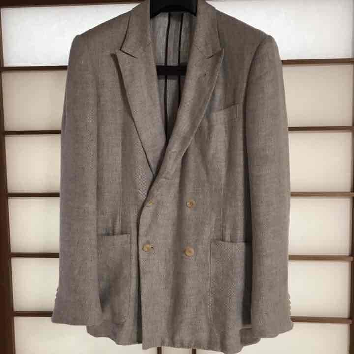 オープニング 大放出セール
 定価15万　高級テーラードジャケット ダブル　麻　英国 テーラードジャケット