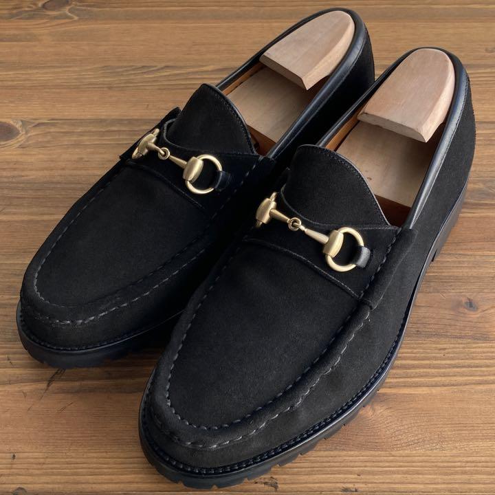 特価ブランド
 GUCCI 27.5 E 1/2 8 黒金 ローファー ラグソール ホースビット モカシン