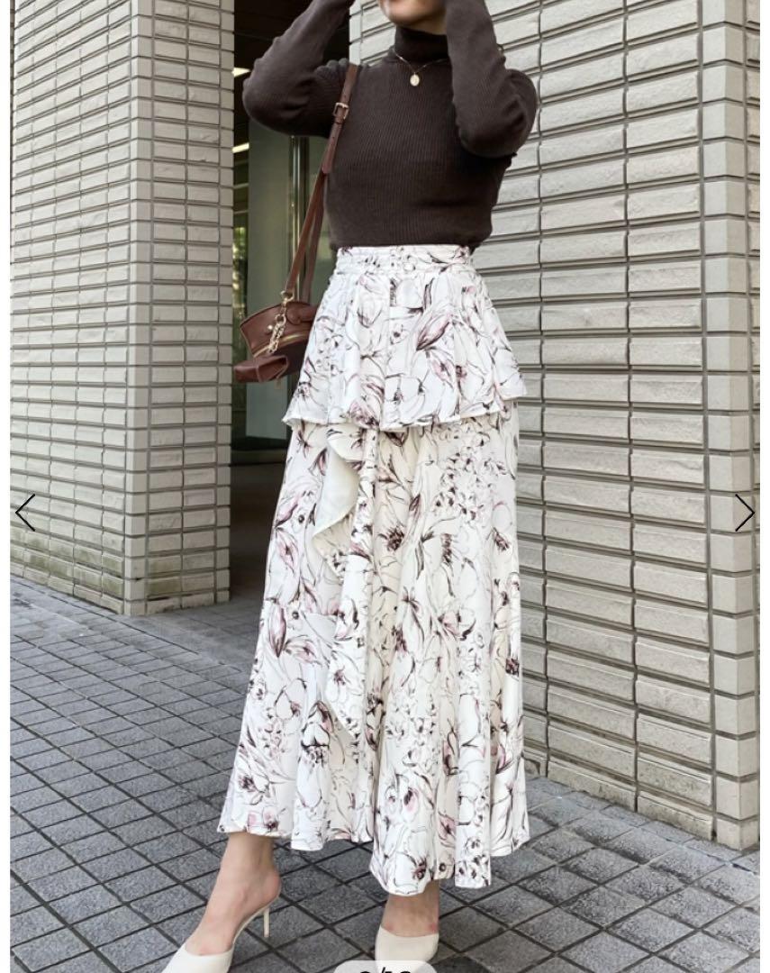 【新品本物】
 SheilaFlowerぺプラムラッフルスカート ロングスカート