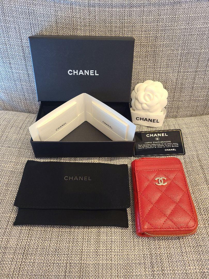 【国内在庫】
 CHANEL ミニ財布 赤 キャビアスキン カードケース コインパース コインケース/小銭入れ