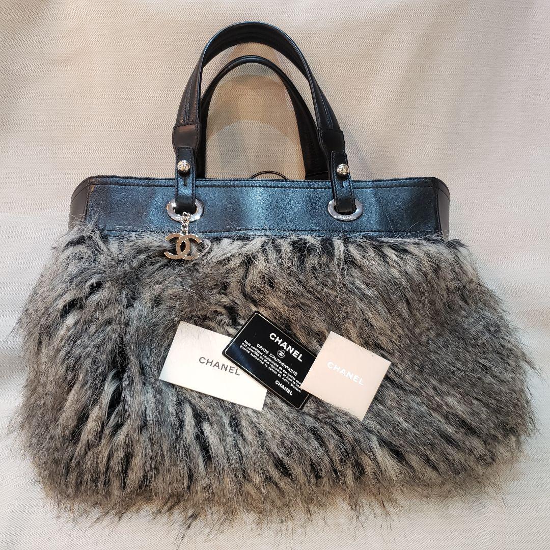 代引き人気 
 シャネル グレー ブラック トートバッグ ファー パリビアリッツ ハンドバッグ