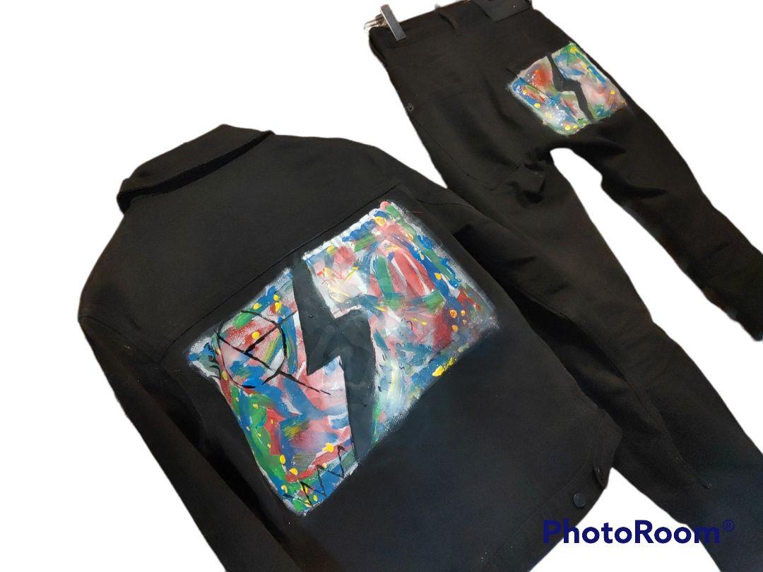 人気ブランドの新作
 菅田将暉　phontoONE  薄手黒デニム　サンダーペイントセットアップ   Gジャン/デニムジャケット