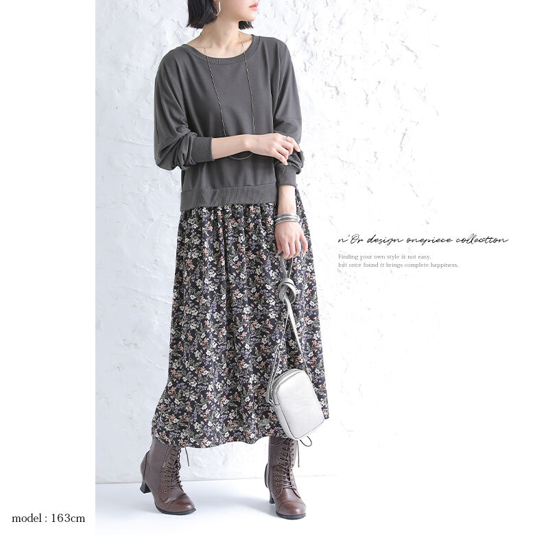 楽天市場】『n'OrLABEL異素材ドッキング花柄ワンピース』[ロング 