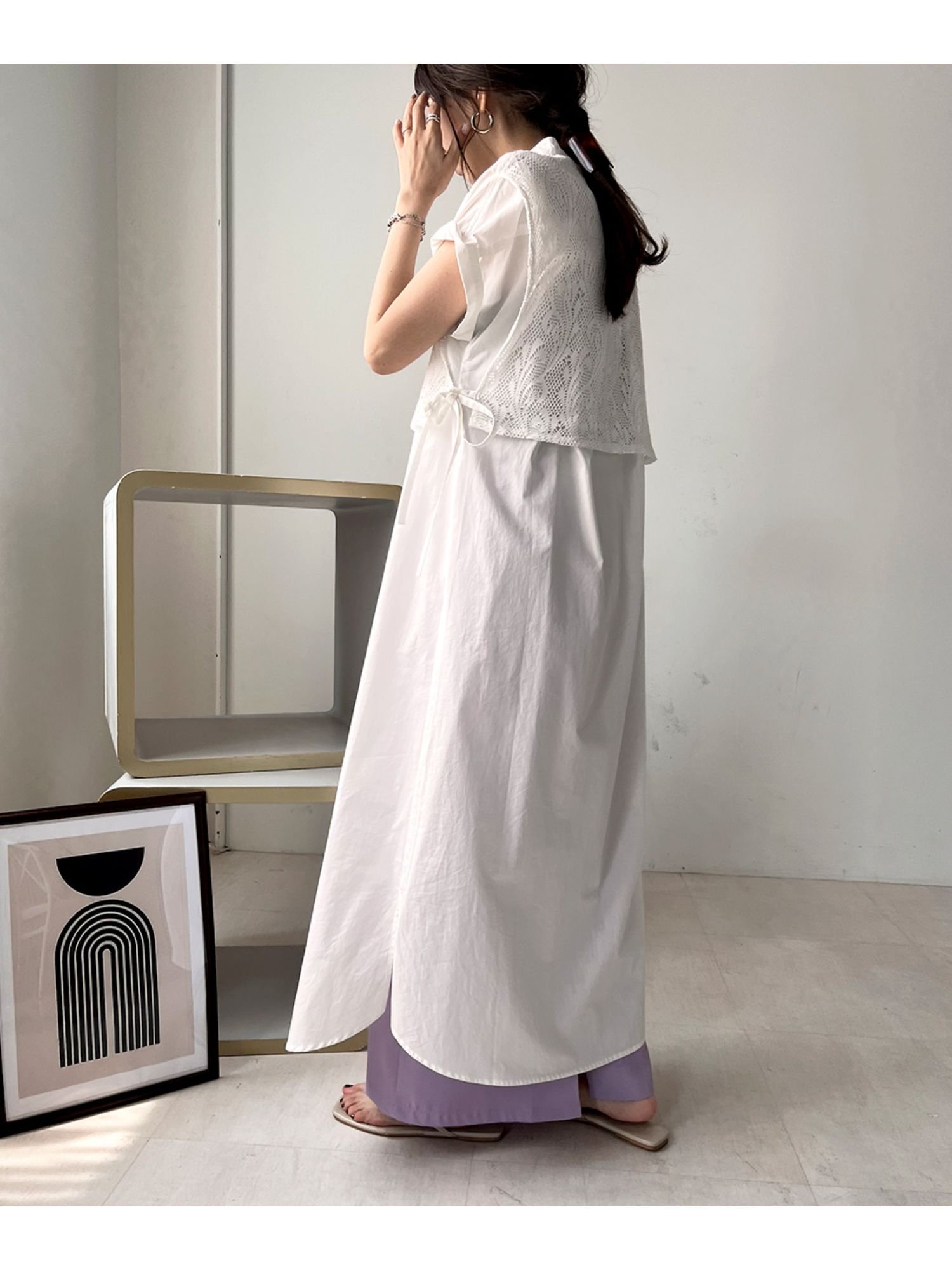 Bou Jeloud｜【WEB限定】レースバンドカラーシャツ半袖ワンピース 