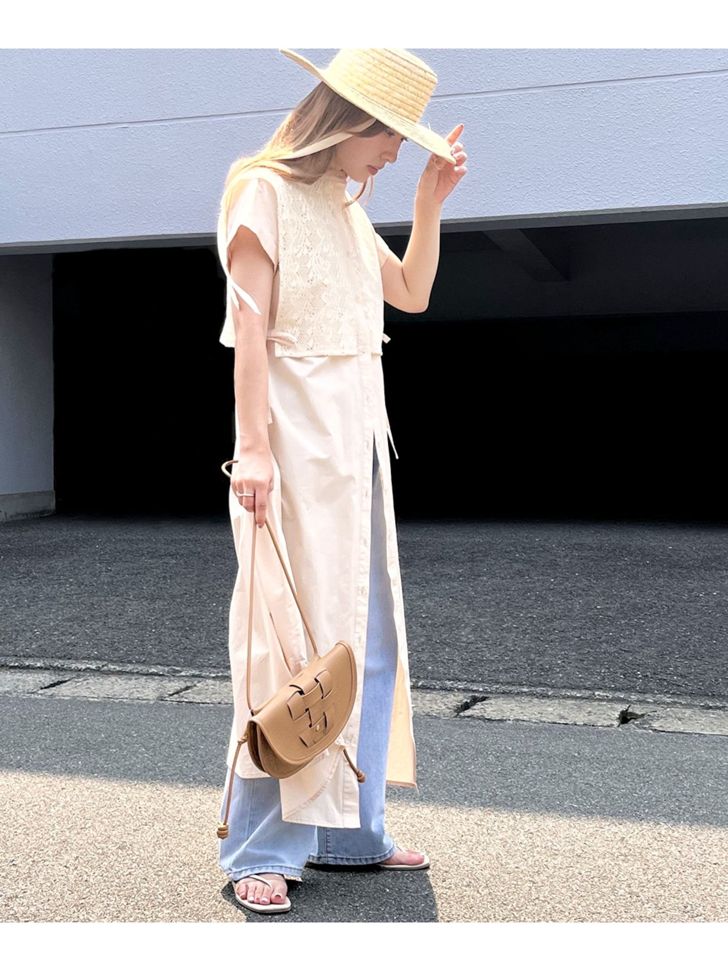 Bou Jeloud｜【WEB限定】レースバンドカラーシャツ半袖ワンピース 