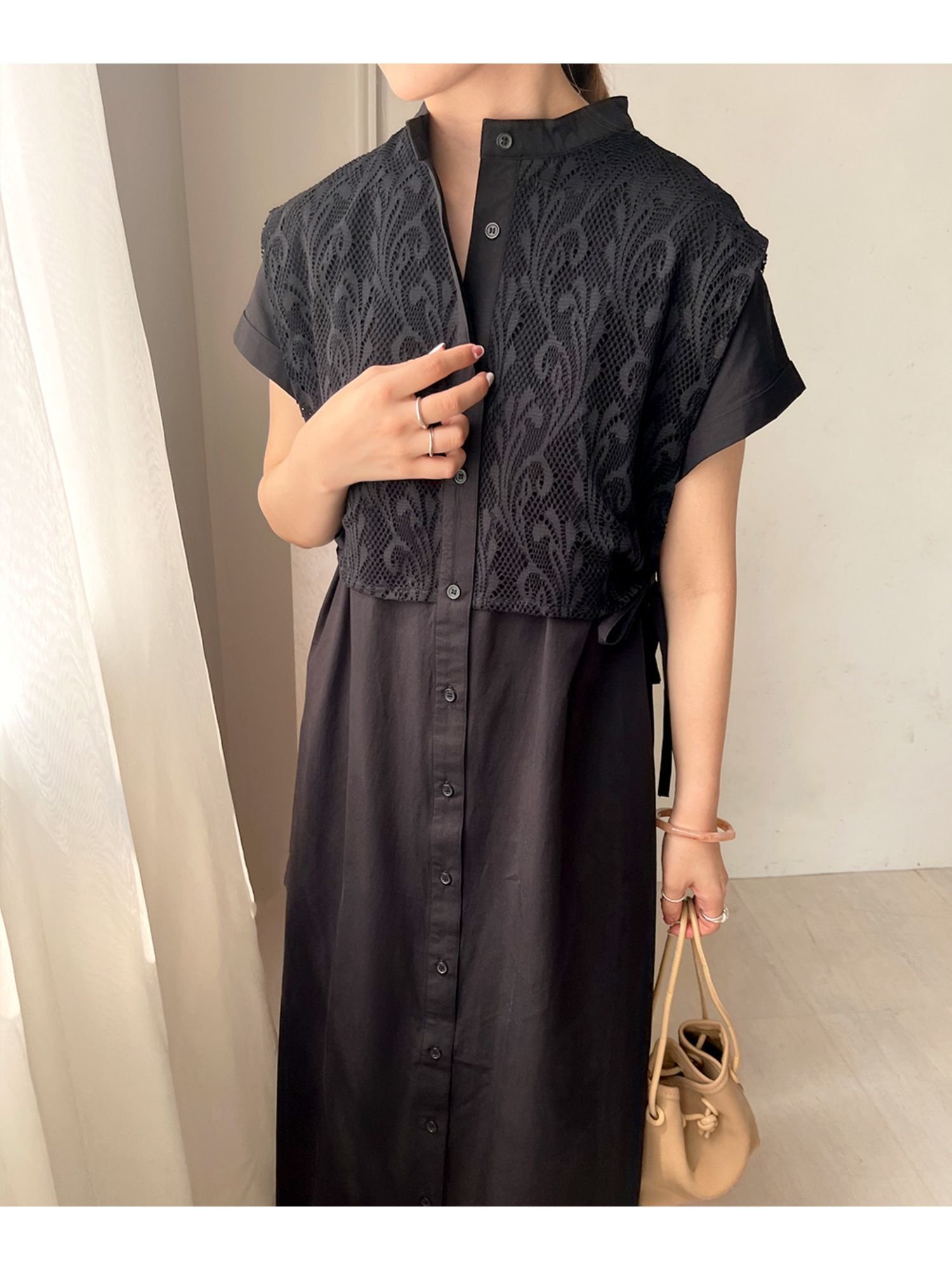 Bou Jeloud｜【WEB限定】レースバンドカラーシャツ半袖ワンピース 