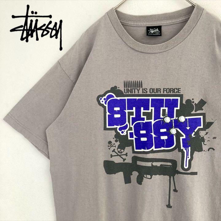 Rare Design STUSSY T shirt grey machine gun print 90s M | eBay