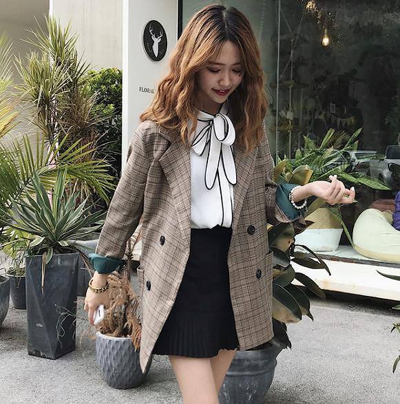 3点5％5点8%OFFクーポン レディース テーラードジャケット チェック柄 ダブル コート アウター 秋 冬 カジュアル 大人 可愛い フェミニン  きれいめ エレガント おしゃれ お出かけ お呼ばれ デイリー オフィス フリーサイズ | white panther