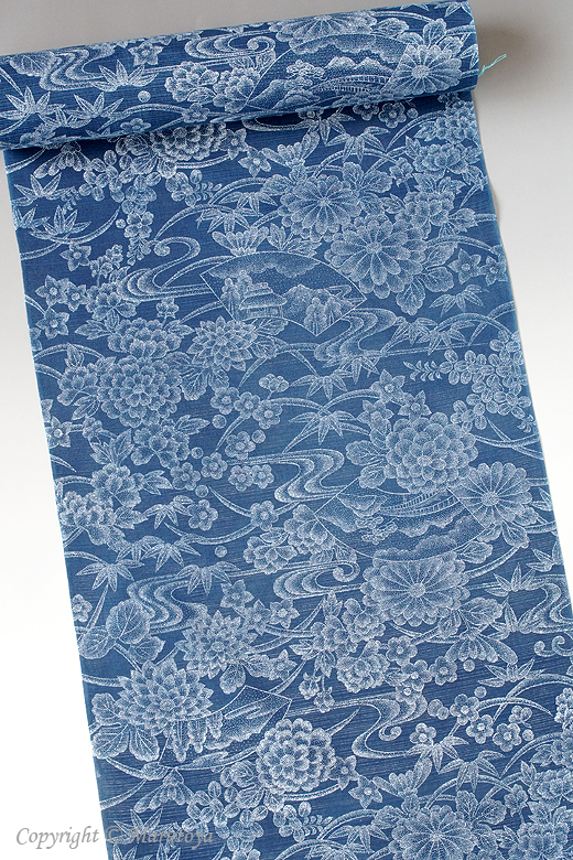 竺仙：本藍染め長板中形 綿絽 古典模様 | 創作着物と帯の専門店 マルトヤ